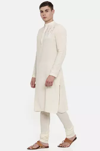 Mayank Modi Cream Cotton Embroidered Kurta