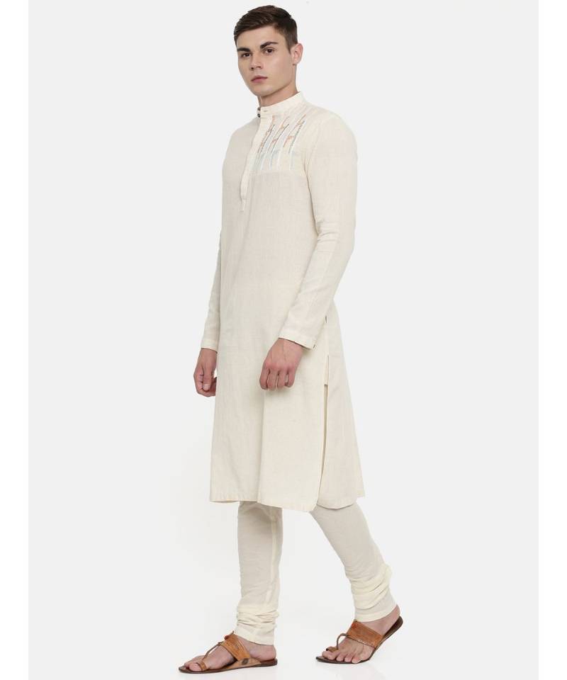 Mayank Modi Cream Cotton Embroidered Kurta