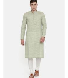 Mayank Modi Linen Green Printed Kurta