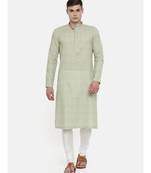 Mayank Modi Linen Green Printed Kurta