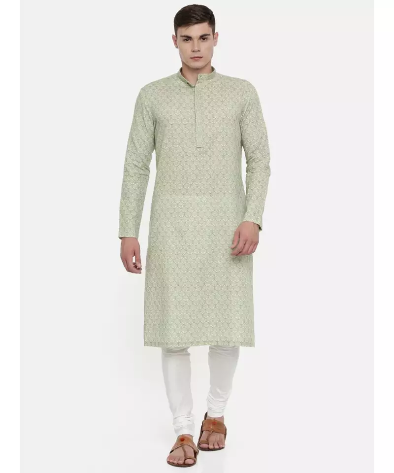 Mayank Modi Linen Green Printed Kurta
