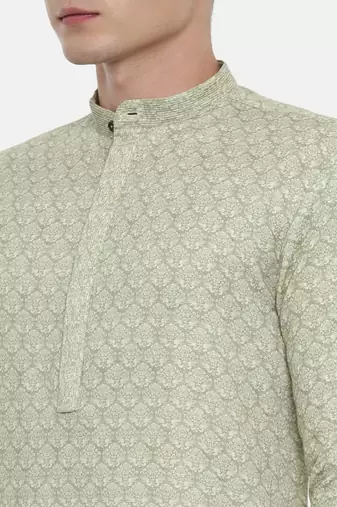 Mayank Modi Linen Green Printed Kurta