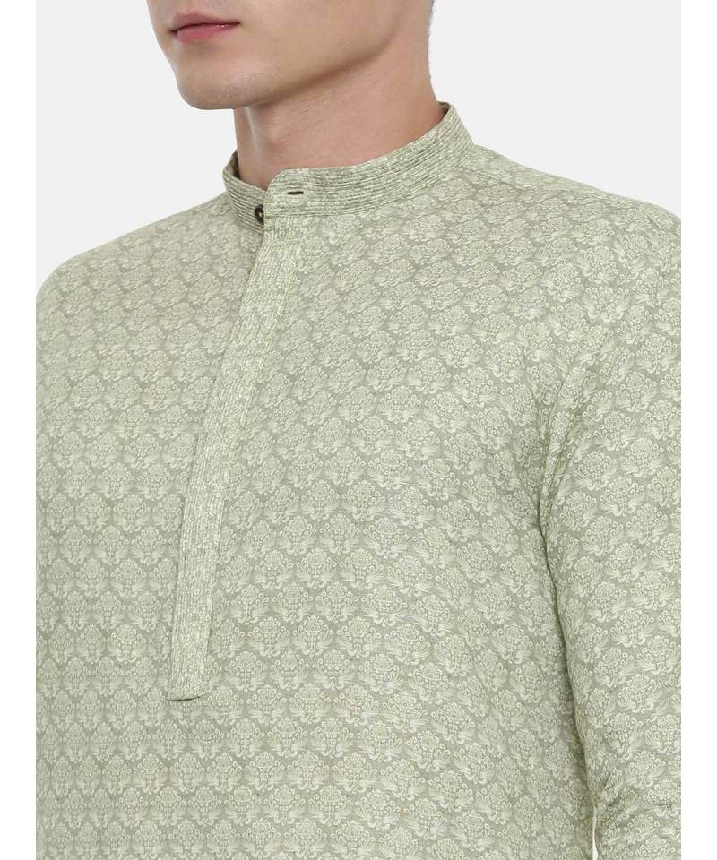 Mayank Modi Linen Green Printed Kurta