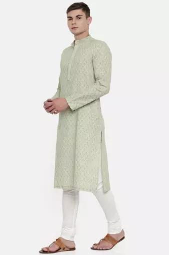 Mayank Modi Linen Green Printed Kurta