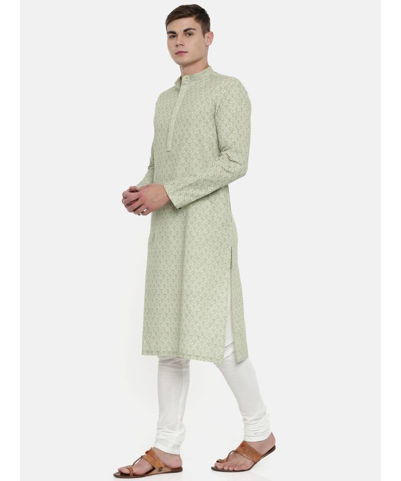 Mayank Modi Linen Green Printed Kurta