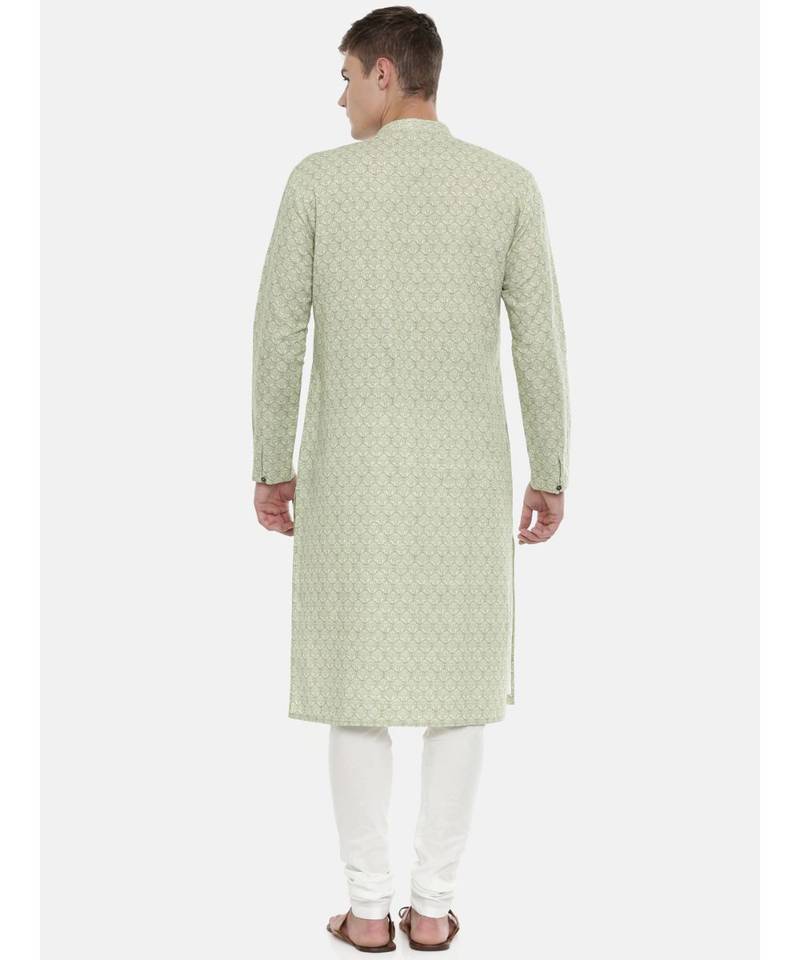 Mayank Modi Linen Green Printed Kurta