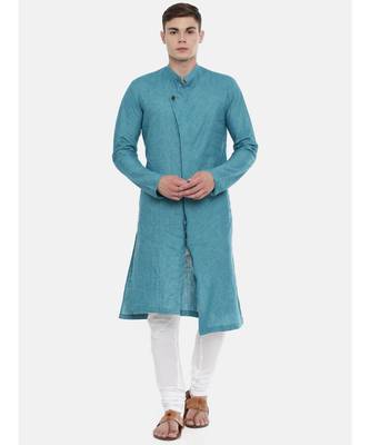 Mayank Modi Blue Chekered Linen Kurta 1