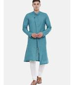 Mayank Modi Blue Chekered Linen Kurta