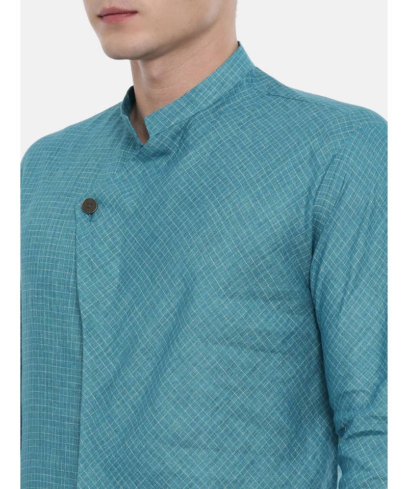 Mayank Modi Blue Chekered Linen Kurta