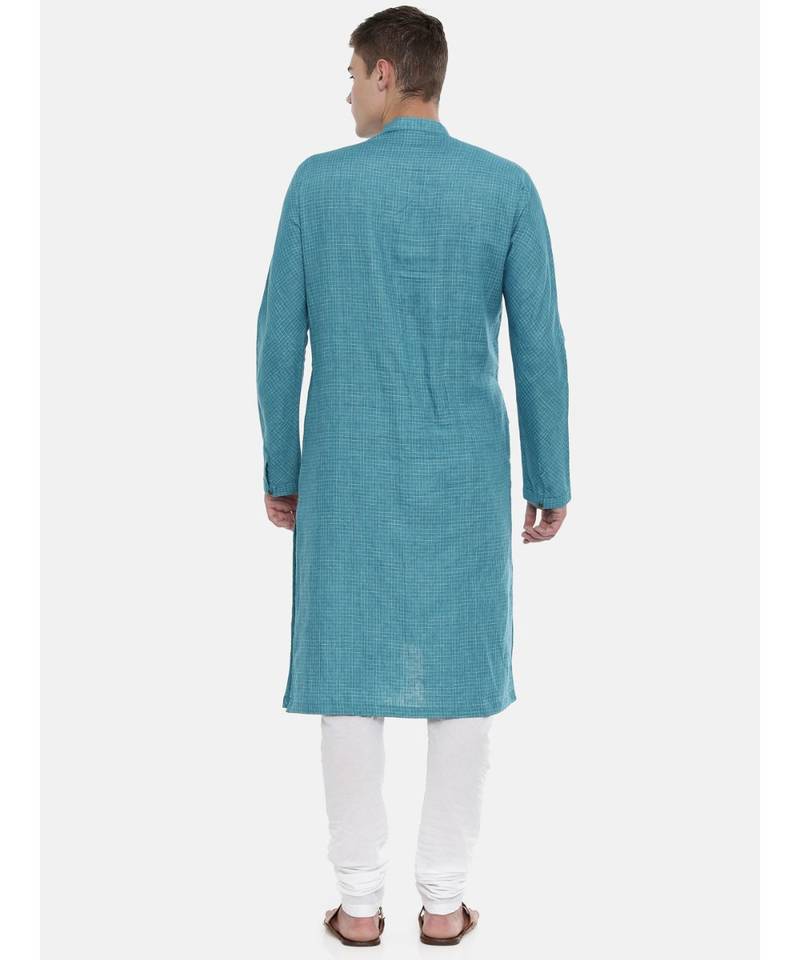 Mayank Modi Blue Chekered Linen Kurta