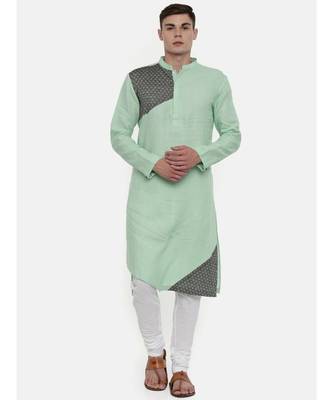 Mayank Modi Pastel Green Linen Detail Kurta 1