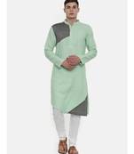 Mayank Modi Pastel Green Linen Detail Kurta