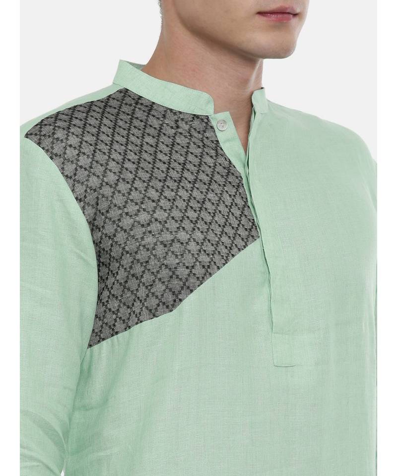 Mayank Modi Pastel Green Linen Detail Kurta