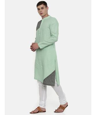 Mayank Modi Pastel Green Linen Detail Kurta 3