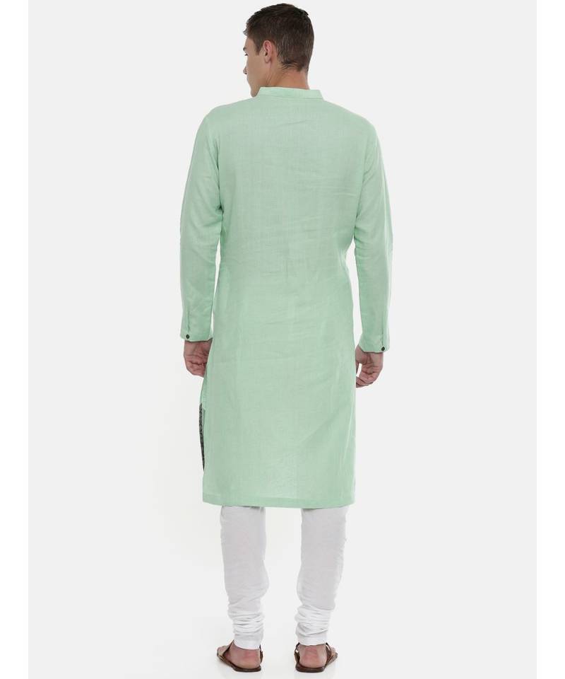 Mayank Modi Pastel Green Linen Detail Kurta