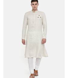 Mayank Modi Beige Linen Embroidered Kurta
