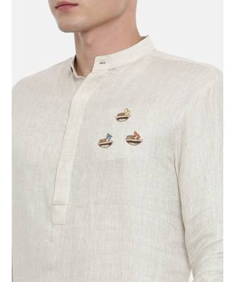 Mayank Modi Beige Linen Embroidered Kurta 2