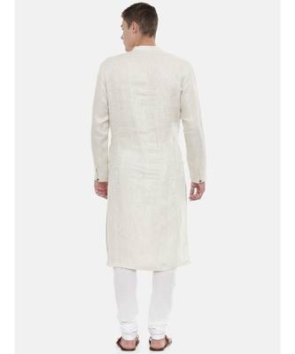 Mayank Modi Beige Linen Embroidered Kurta 4
