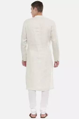 Mayank Modi Beige Linen Embroidered Kurta
