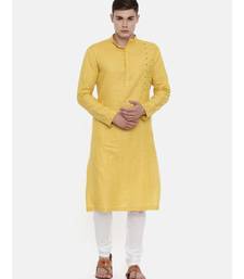 Mayank Modi Yellow Linen Embroidered Kurta