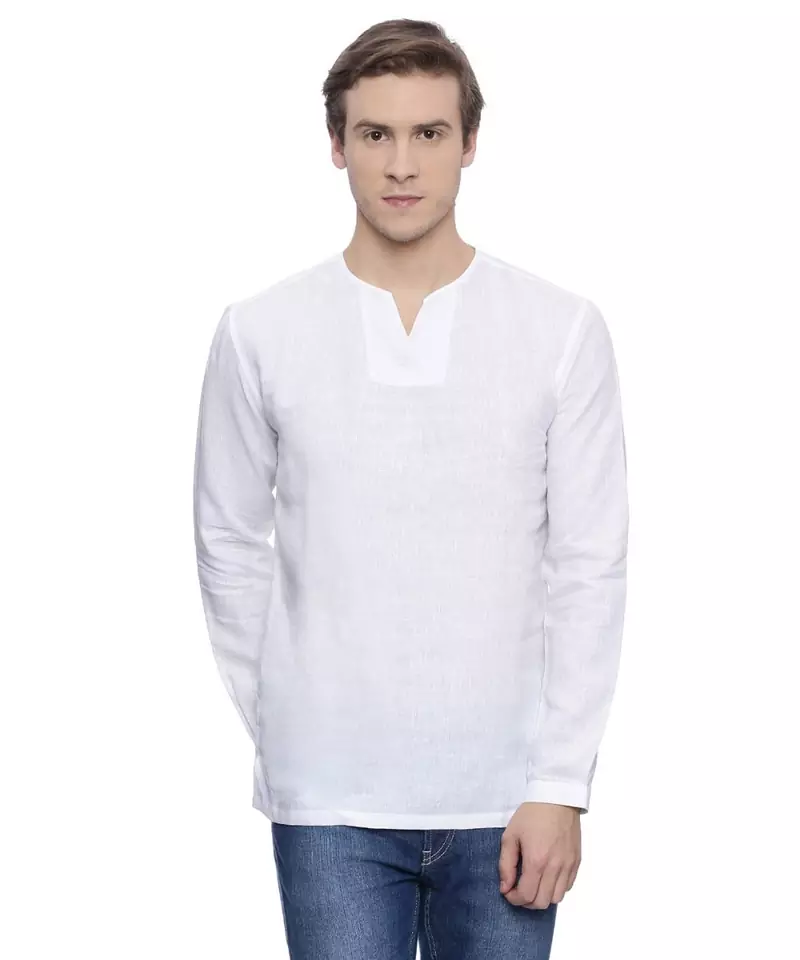 Mayank Modi White Linen Short Kurta