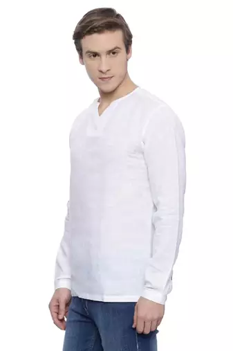 Mayank Modi White Linen Short Kurta