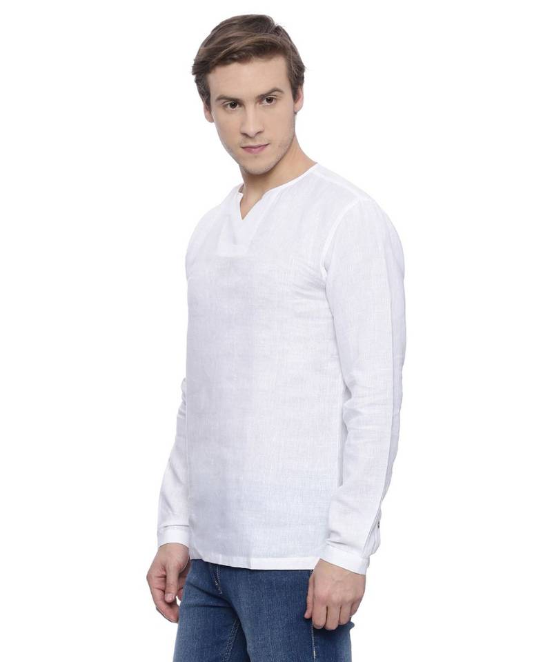 Mayank Modi White Linen Short Kurta