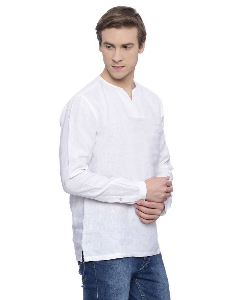 Mayank Modi White Linen Short Kurta