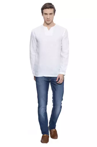 Mayank Modi White Linen Short Kurta