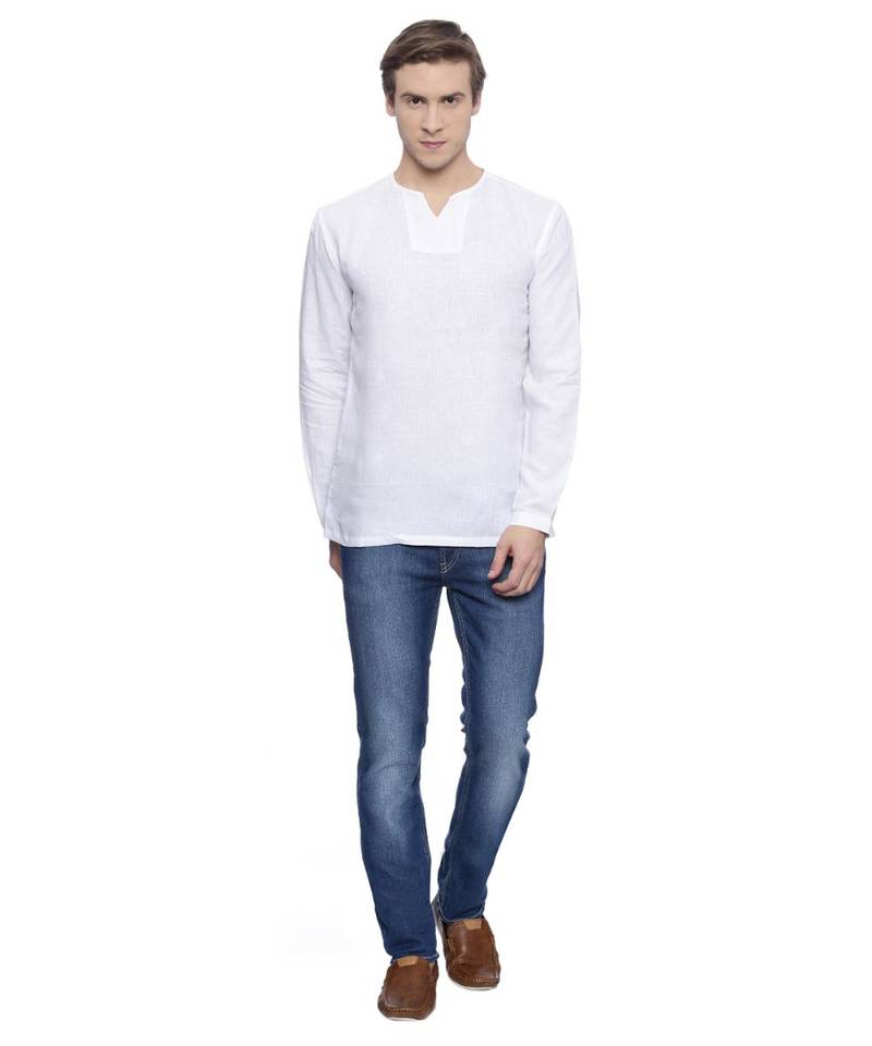 Mayank Modi White Linen Short Kurta