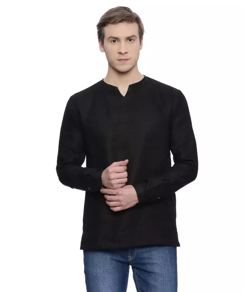 Mayank Modi Black Linen Short Kurta