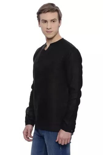 Mayank Modi Black Linen Short Kurta