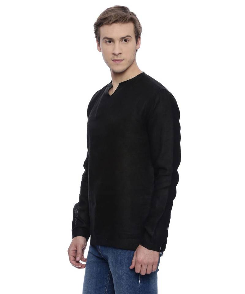 Mayank Modi Black Linen Short Kurta