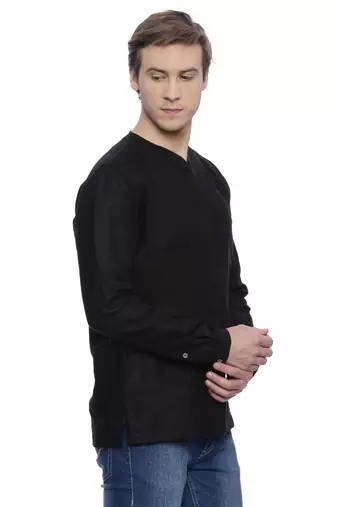 Mayank Modi Black Linen Short Kurta