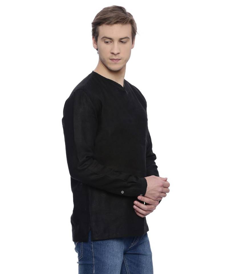 Mayank Modi Black Linen Short Kurta