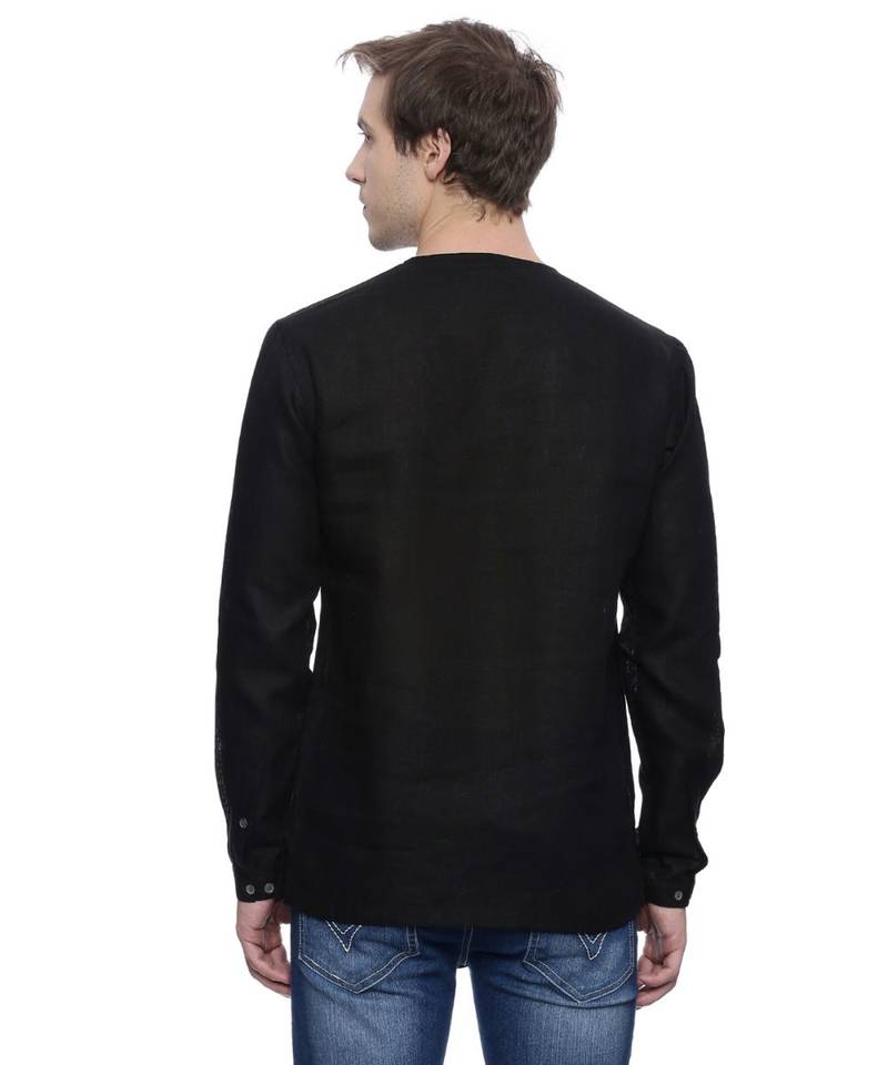 Mayank Modi Black Linen Short Kurta