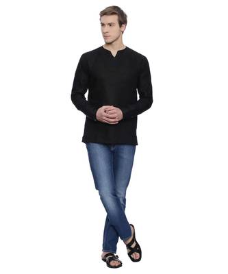 Mayank Modi Black Linen Short Kurta 5