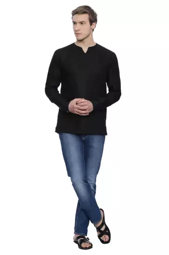 Mayank Modi Black Linen Short Kurta