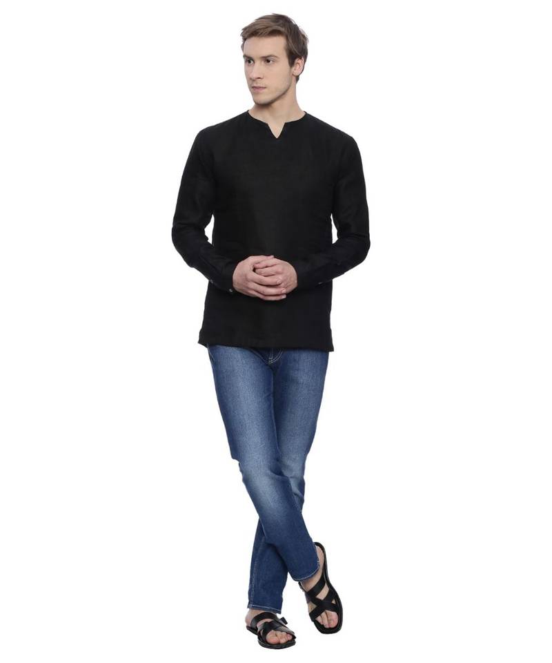 Mayank Modi Black Linen Short Kurta