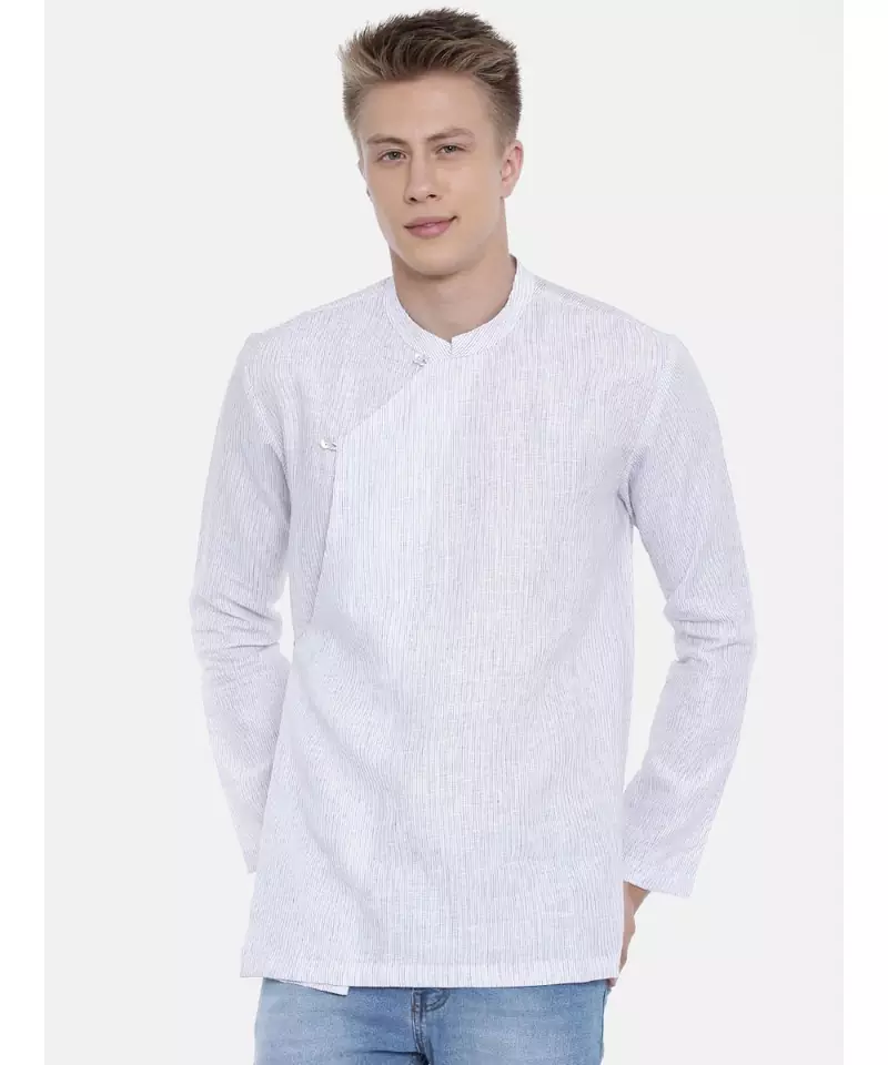 Mayank Modi Linen Pintstripes Short Kurta