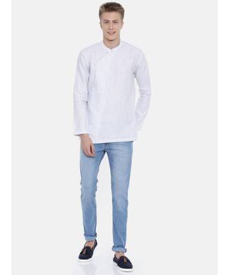 Mayank Modi Linen Pintstripes Short Kurta 5