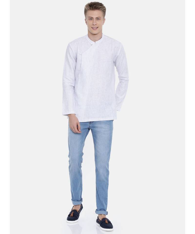 Mayank Modi Linen Pintstripes Short Kurta