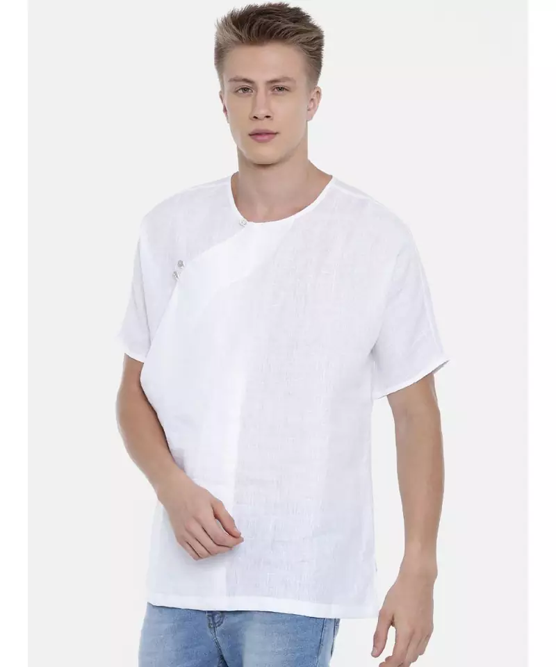 Mayank Modi Linen White Short Kurta