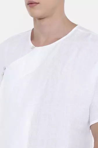 Mayank Modi Linen White Short Kurta