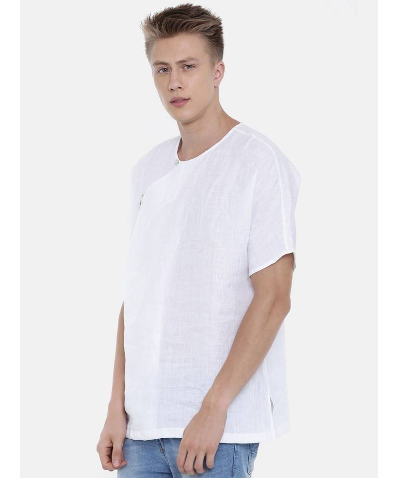 Mayank Modi Linen White Short Kurta