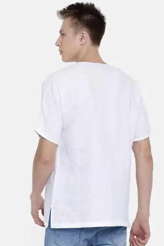 Mayank Modi Linen White Short Kurta