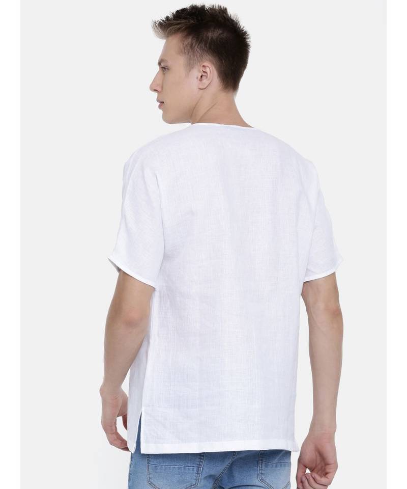 Mayank Modi Linen White Short Kurta