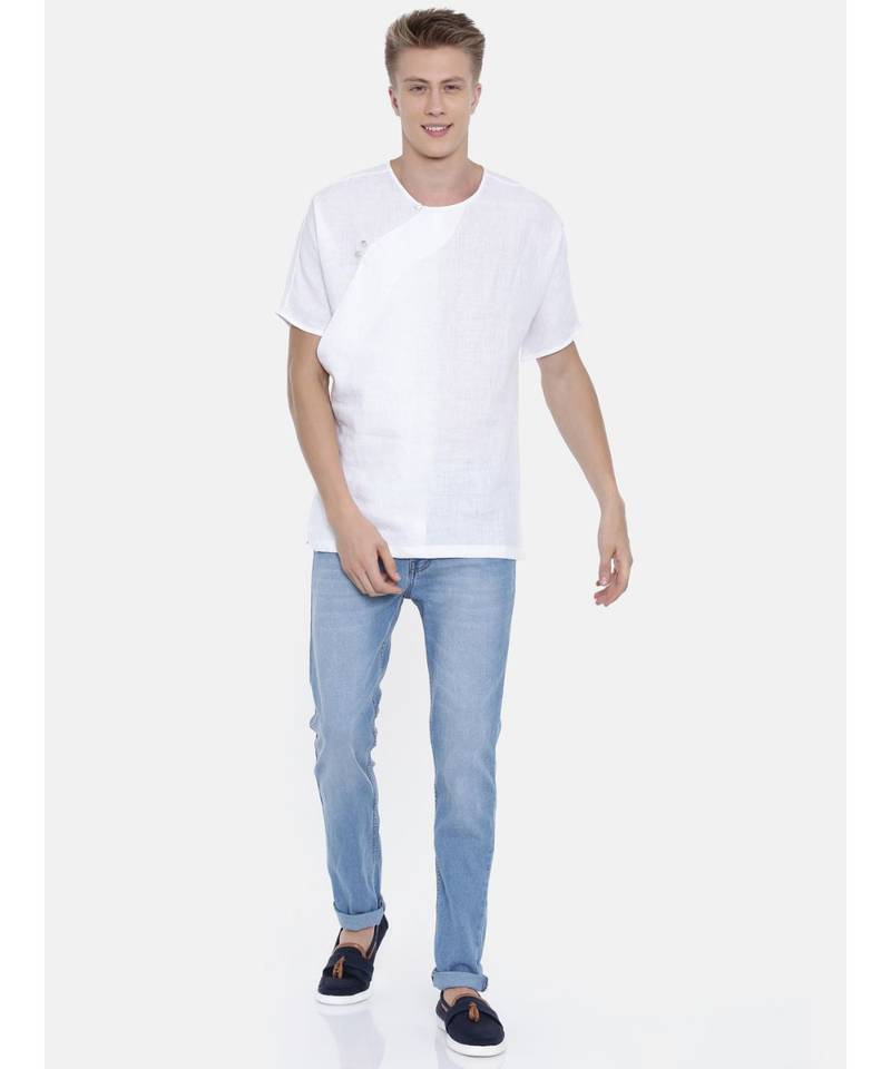 Mayank Modi Linen White Short Kurta