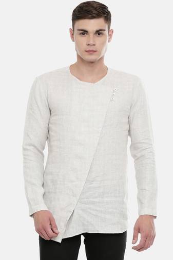 Mayank Modi Beige Chex Clasic Cut Linen Kurta