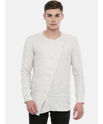 Mayank Modi Beige Chex Clasic Cut Linen Kurta 1